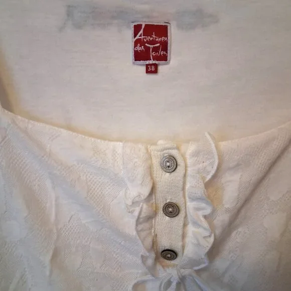 NWOT Aventures des Toiles Women’s White Ruffle Lined Blouse Top ¾ Sleeve 6 - Picture 7 of 11